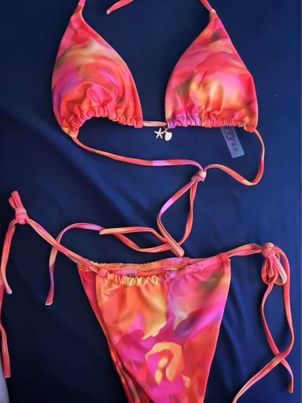 SHEIN Pink Orange Tie-Dye Triangle Bikini